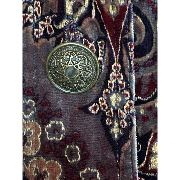 VTG Velvet Blazer XL 90s Y2K Boho Paisley Jacket Gold Burgundy Rayon Silk USA - Picture 7 of 16